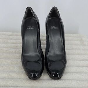 Stuart Weitzman Black Patent Leather Round-Toe Pumps